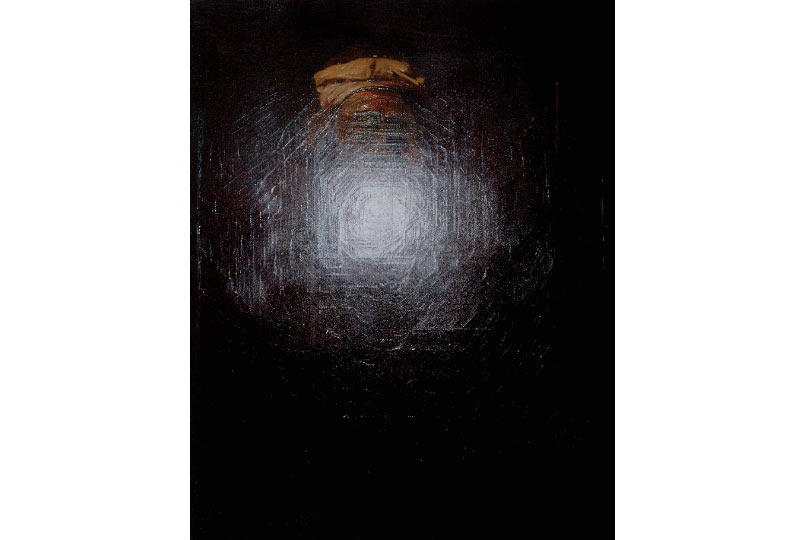 Xu Zhen, "Light Source - Portrait de l'artiste au chevalet", oil on canvas, 2013